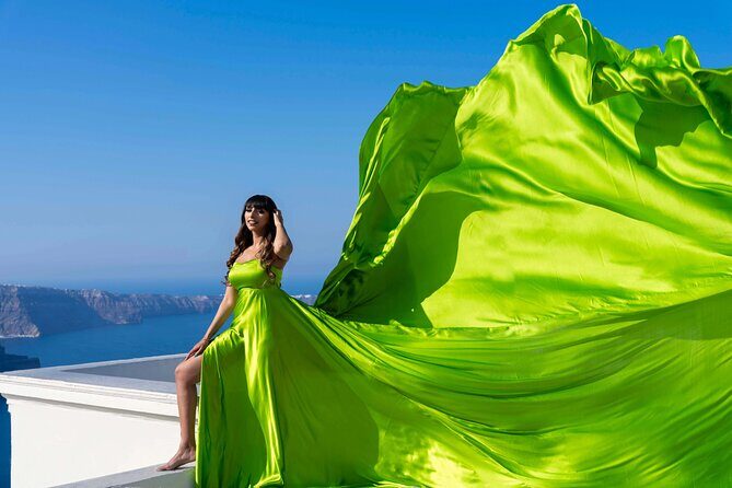 Embark on a Flying Dress Photoshoot in Santorini - What You Get: Photographer, Assistant, Dress Rental, and a Real Photo Count