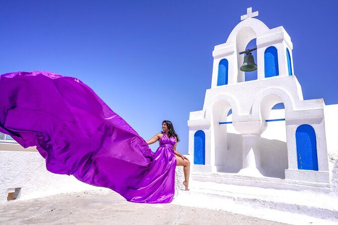 Flying Dress Experience -Private Santorini Photoshoot - Choosing from 15 handmade dress colors