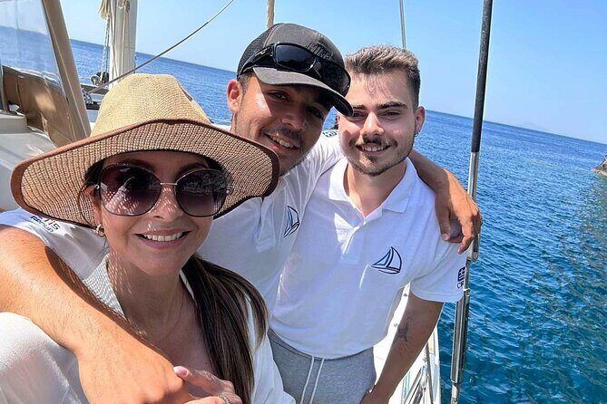 Luxury Santorini Sunset Cruise: Dinner, BBQ, Open Bar, Transfers - Mesa Pigadia Beach stop: swim and snorkel time (1 hour)