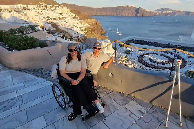 Santorini: 4hr Wheelchair Private Accessible Tour - Stop 2: Kamari Beach for black sand sea-breeze time