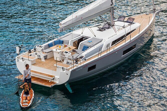 Santorini: Caldera Private Sailing Boat Cruise with Beneteau Oceanis 46.1 - The 5-hour flow: short swim windows plus long enough cruising time