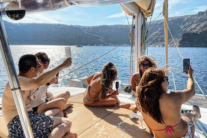 Santorini Catamaran Cruise: with Lunch, BBQ, Open Bar, Transfers - Hot Springs and the Volcano Area: Relaxation With a Backdrop