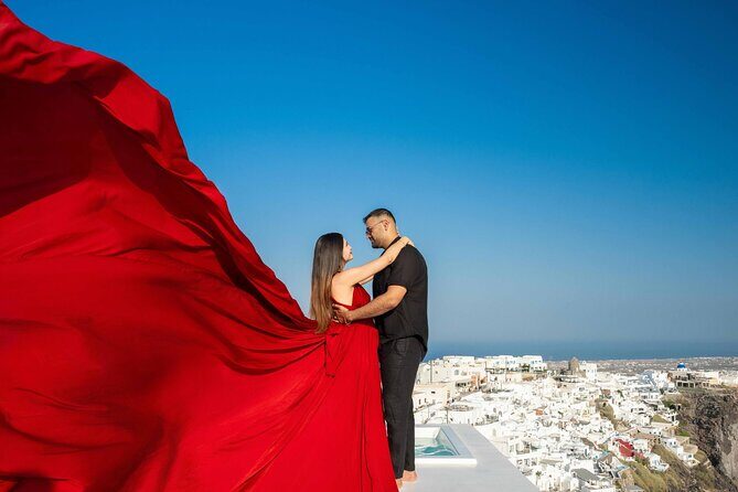 Santorini Flying Dress Photoshoot - Imerovigli views: when your package adds extra scenery