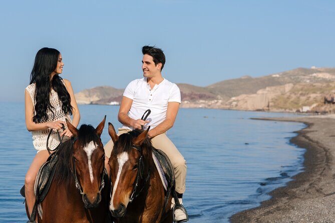 Santorini: Horse Riding to the Black Sandy Beach (Eros beach) - Meeting the Horses at the Stables Near Megalochori