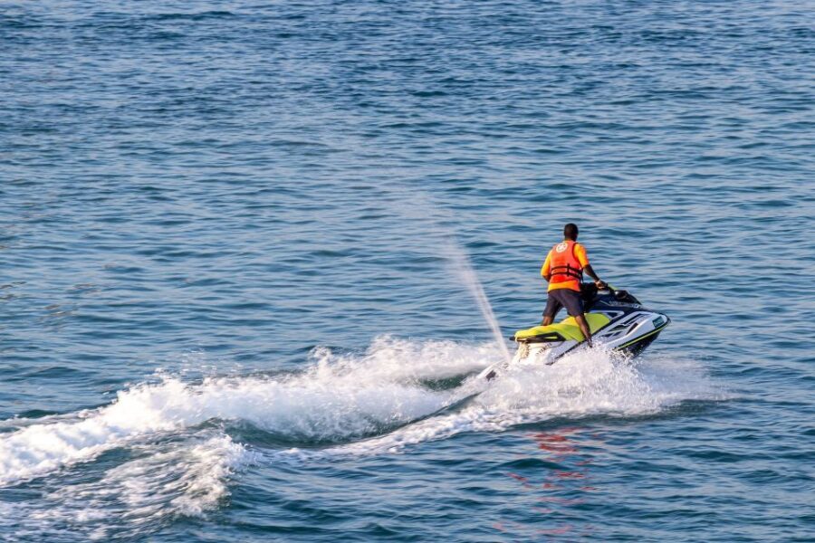 Santorini: Perivolos Beach Jet Ski Rental - After the safety briefing: getting your jet ski bearings fast