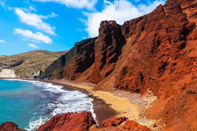 Santorini See Everything All Day Private Tour - Red Beach and Perissa Black Sand: volcano color in limited time