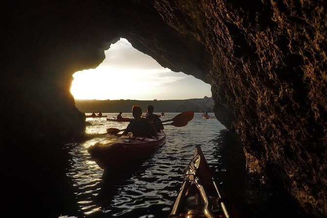 Santorini: Sunset Sea Kayak with Light Dinner with Pick-up Option - Red Beach: Volcanic Color, Plus the Payoff of Staying Out Late